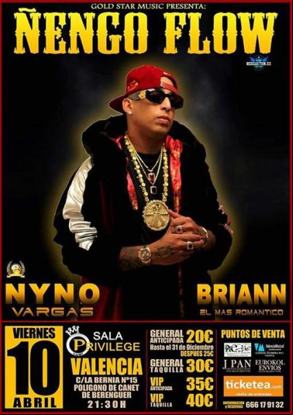 Concierto de Ñengo Flow en Valencia, España, Viernes, 10 de abril de 2015