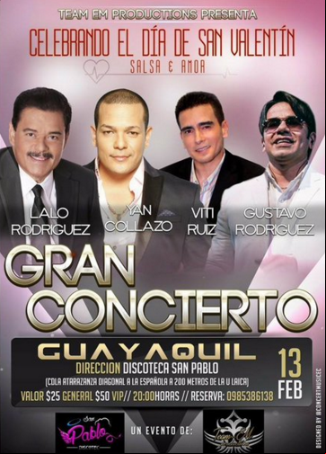 Concierto de Gustavo Rodríguez en Guayaquil, Ecuador, Sábado, 13 de febrero de 2016