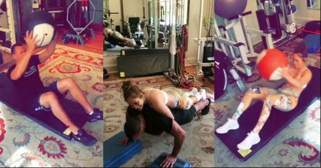 Jennifer López haciendo ejercicio con su novio Alex Rodríguez