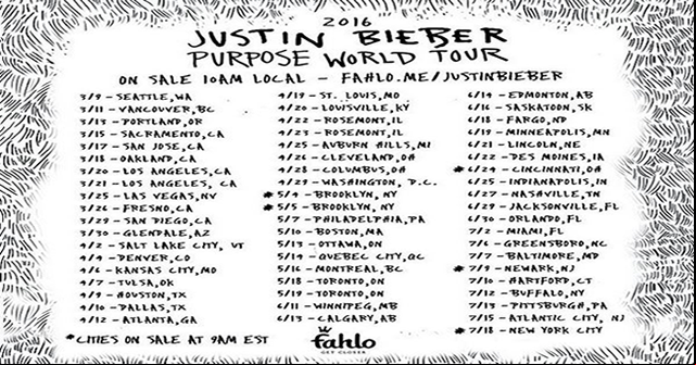 Justin Bieber ya tiene fechas para Purpose World Tour